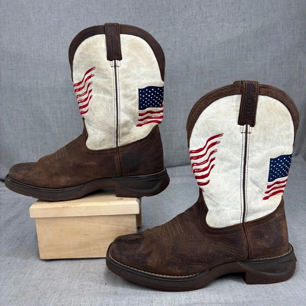 Durango Lil Rebel American Flag Brown Leather Square Toe Cowboy Boots Kid Size 6